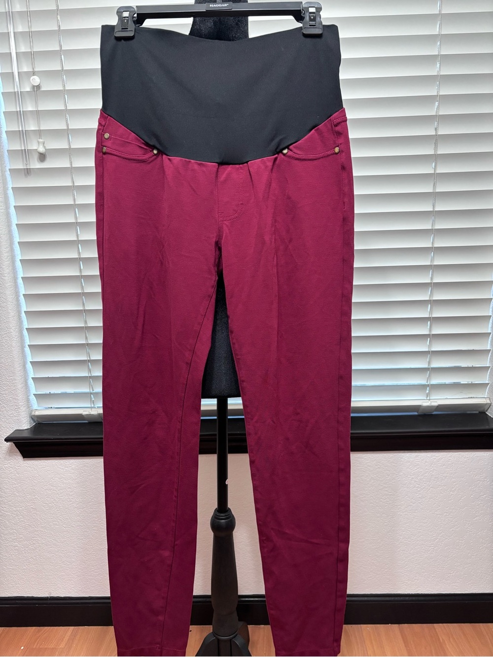 Liverpool Jeans Company Maternity Burgundy Jeggings with Black Waistband